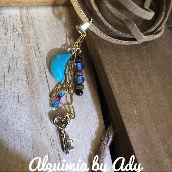 Turquoise and Blue Beaded Key Necklace - Picture 1 of 2